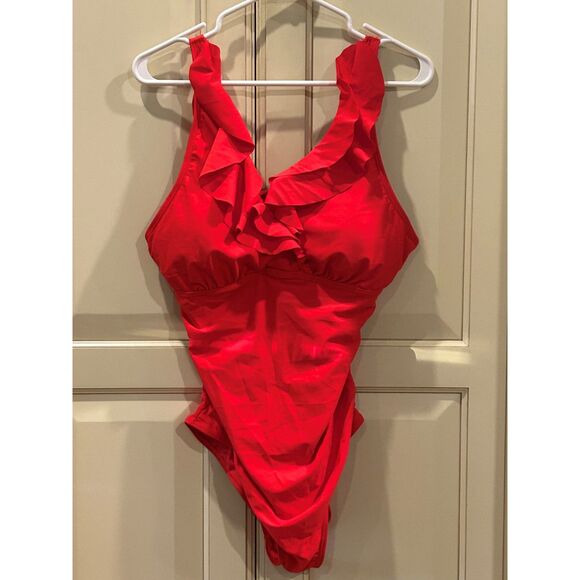 One Piece Red Ruffled Tummy Control Swimsuit - Size XL - NWT - Picture 3 of 9